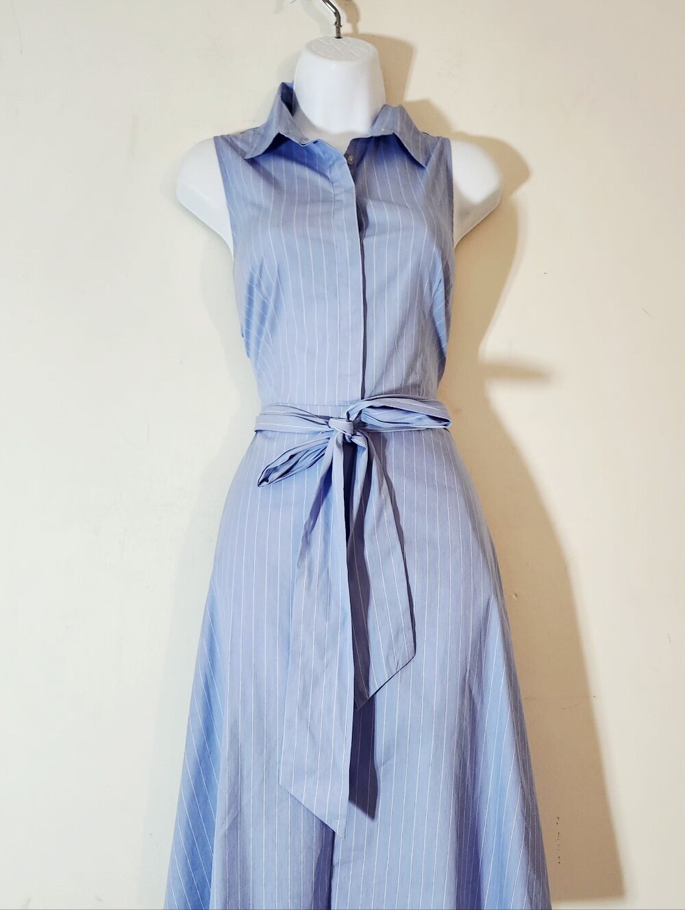 Ann Taylor Factory Sleeveless Pinstripe Midi Shirtdress with Belt Size: 8 Color: